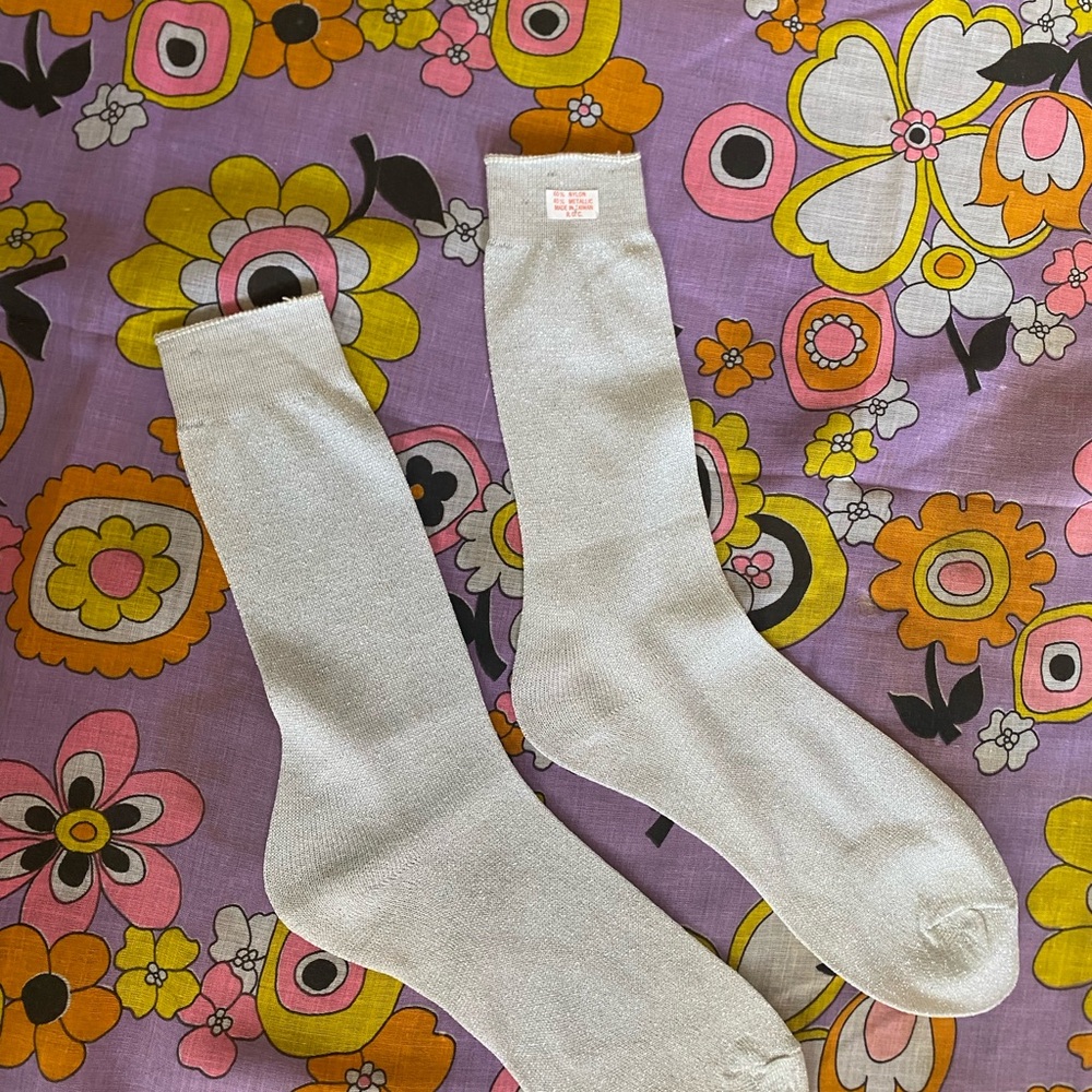 Vintage silver glitter shimmer sparkly socks